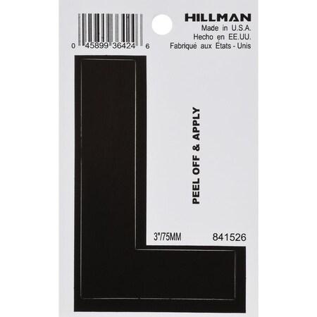 Hillman HILLMAN 3 in. Black Vinyl Self-Adhesive Letter L 1 pc, PK6 841526